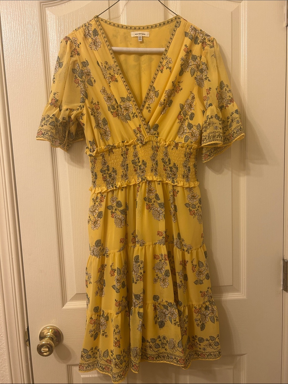 Max Studio Yellow Floral Wrap Mini Dress